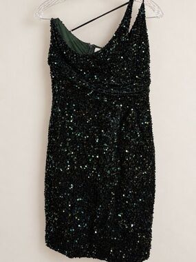 HELLO MOLLY Black & Green Sequin Mini Dress Size L / US 8